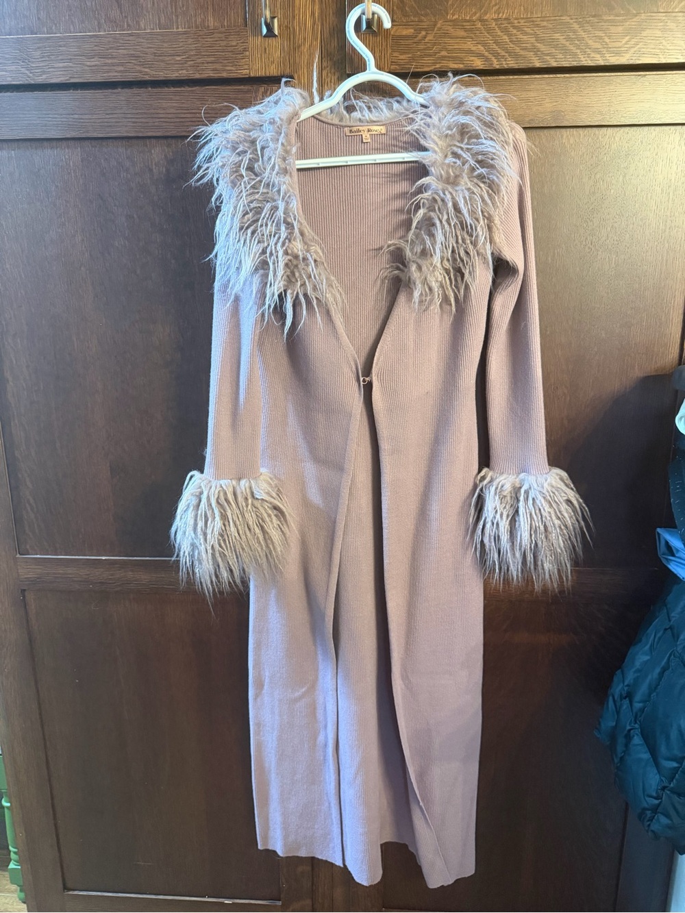 Feather-Trim Long Robe in Mauve - Luxurious Lounge Wrap